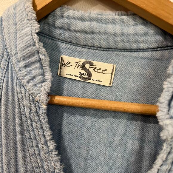 Free People Cinderella Story Shirtdress Size S Blue Denim Gauze Button Front - Picture 5 of 13
